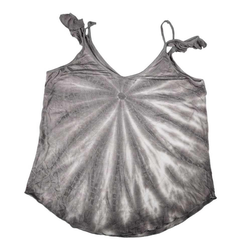 Chaser Off Shoulder Ruffle Strap Tank Top Gray Tie Dye V-Neck Casual Top Size M